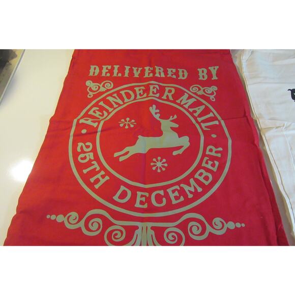 JOYIN 3 PC Christmas Large Canvas Gift Bag 26" x 19" Drawstring Santa Burlap New - Picture 3 of 8